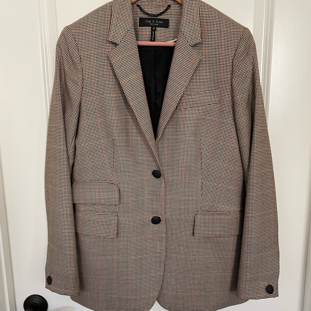 Rag & Bone Rona Wool Houndstooth Blazer Size 8 Tan